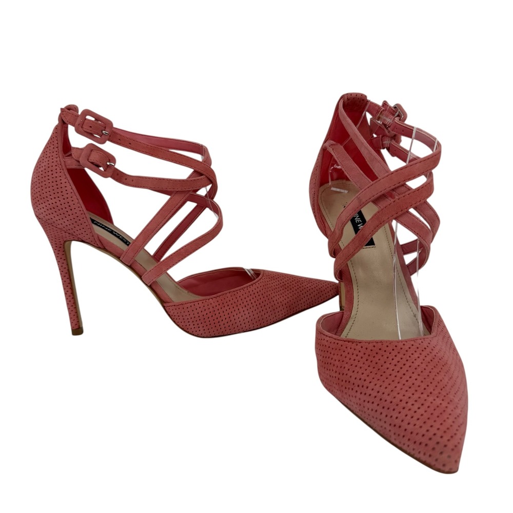 Nine West WNFESTA Heels Women 8M Pink Leather Strappy Pointed Toe Pump